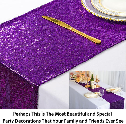 ShinyBeauty 12x72-Inch Purple Sequin Table Runner - Dresser Scarves for Wedding Event Decoration