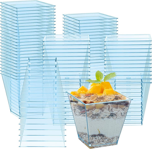 Mifoci 50 Pcs Blue 8 oz Plastic Dessert Appetizer Cups Clear Mini