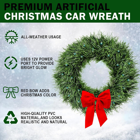 12V moveland LED Car Wreath with Remote Control - RGB Changeable Christmas Wreath for Car Grill - Fits Jeeps Trucks