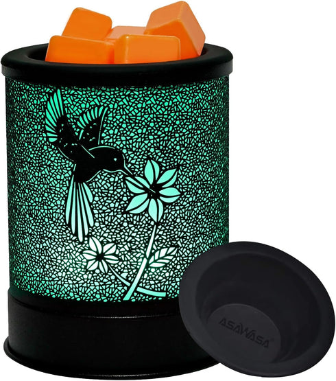 ASAWASA Electric Metal Wax Warmer, Wax Melt Candle Burner with 7 Colorful Changing Lights & 1 Silicone Dish for Home