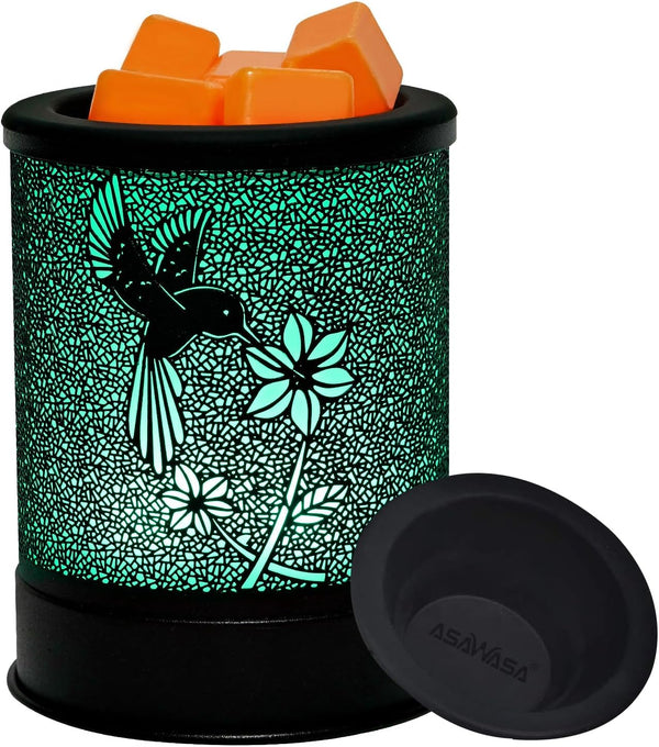 ASAWASA Electric Metal Wax Warmer, Wax Melt Candle Burner with 7 Colorful Changing Lights & 1 Silicone Dish for Home