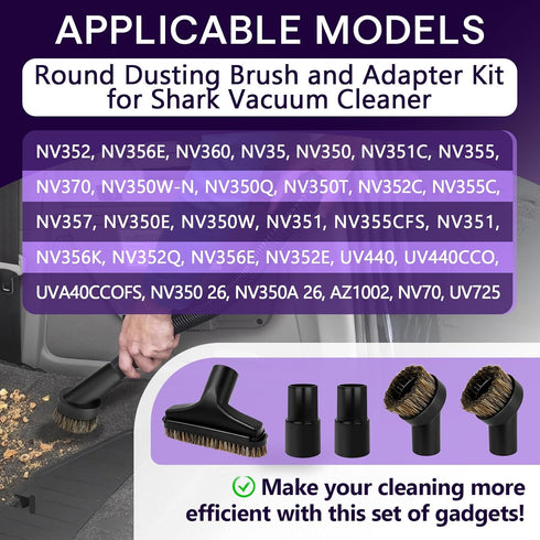 chaseroad 5PCS Set 5.9 1 1/4" Horse Hair Brush Vacuum Attachment - Black Round Vacuum Attachments & Brushes - In Long