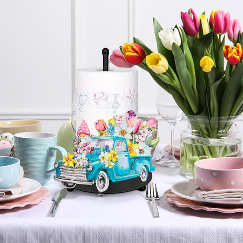 Countertop FYSUIMU Spring Flower Paper Towel Holder Tulip Floral Truck Gnome Paper Holder Stand Black Metal Tissue
