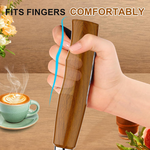 YUSWKO Wood Grain Handheld Milk Frother Wand, Rechargeable Electric Whisk with 3 Heads, 3 Speeds Drink Mixer for Coffee