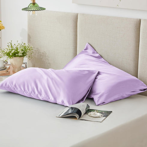 Love's cabin Satin Pillowcase for Hair and Skin, 2 Pack Standard Size, Light Purple, Similar to Silk
