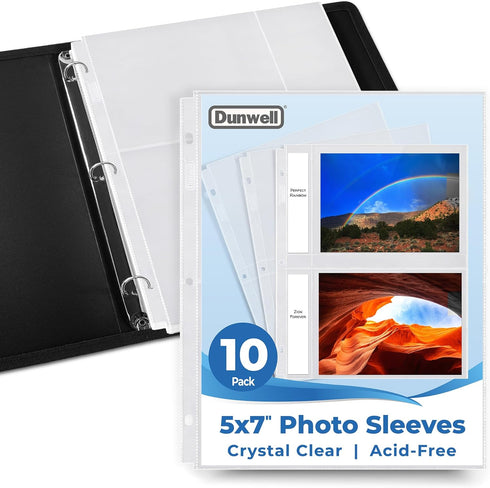 Dunwell 5x7 Photo Sleeves for 3-Ring Binder, 10 Pack for 40 Pictures, Acid-Free Poly Plastic Photo Album Refill