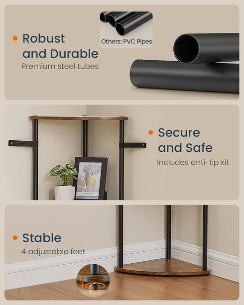 3-Tier 15 10.6 27.8 Inches, ULBC620K01 SONGMICS HOME Superfast Toolless Assembly, Corner Shelf Stand, Corner Standing