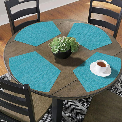 SHACOS Set of 4 Round Wedge Placemats, Heat Resistant, Woven Vinyl PVC Table Mats, Teal Blue, Indoor Outdoor