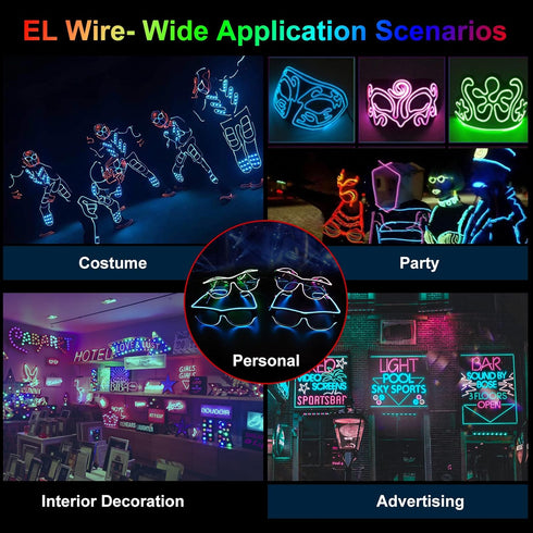 JIGUOOR EL Wire Battery Pack, 9.8ft / 3m Bright Neon Light Strip for DIY, Festival, Party Decoration