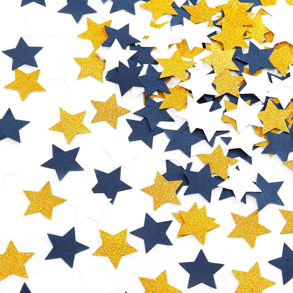 300pcs Navy Blue White Gold Confetti, Glitter Paper Decor for Birthday, Graduation, Baby Shower Party Decorations