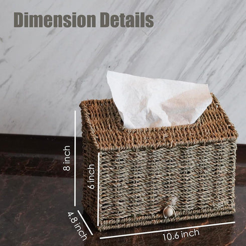 Seagrass Hand Towels Box Cover for Kleenex Disposable Paper Hand Towels, Handwoven Towel Holder, Wicker Tissue Box