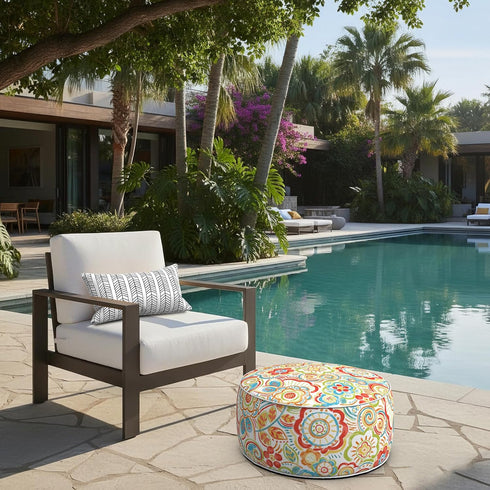 D21 H9 Inch, LVTXIII Indoor/Outdoor Inflatable Ottoman with Handle x Weather-Resistant Round Footstool Pouf for Patio
