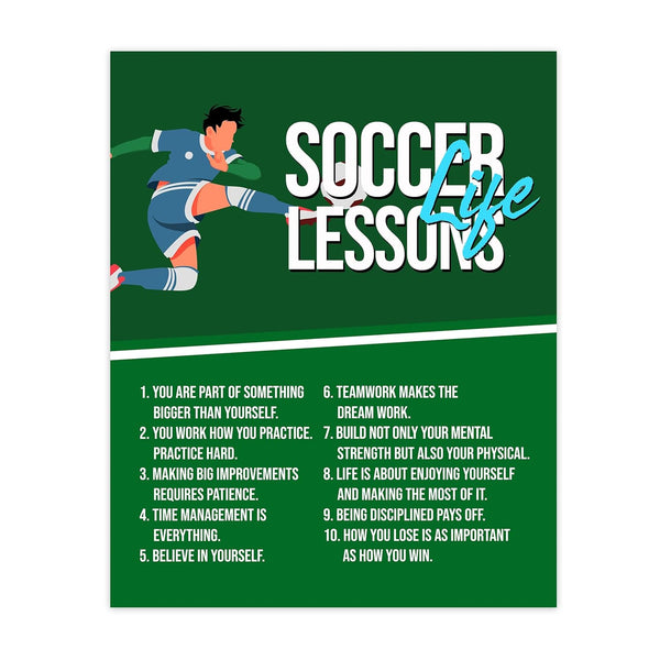 Soccer Life Lessons Motivational Wall Print, Positive Affirmations Decor for Home, Locker Room, Classroom, Dorm,