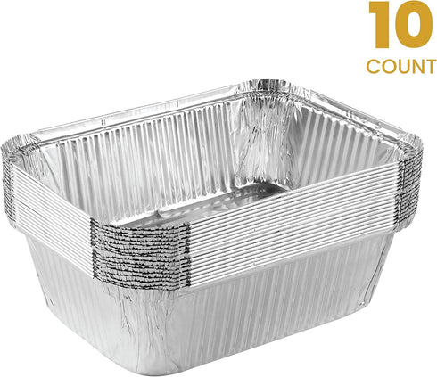 PLASTICPRO Disposable 5 LB Aluminum Takeout Tin Foil Baking Pans, 7'' X 10'' X 3'' Inch, Pack of 10