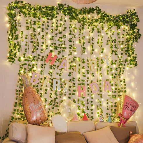 KASZOO 84Ft 12 Pack Artificial Ivy Garland, Vine Hanging Garland with 80 LED String Light, Green