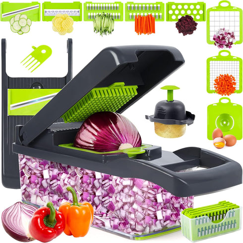 Vegetable Chopper, Onion Chopper, Pro 10 in 1 Multifunctional Slicer, Adjustable Vegetable Cutter with Container (Grey)