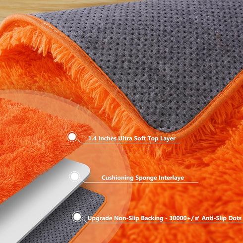 5x7 Area Rugs for Living Room, Orange Fluffy Shag Rug for Bedroom, Nursery and Indoor Floor, Soft and Comfy, Fuzzy