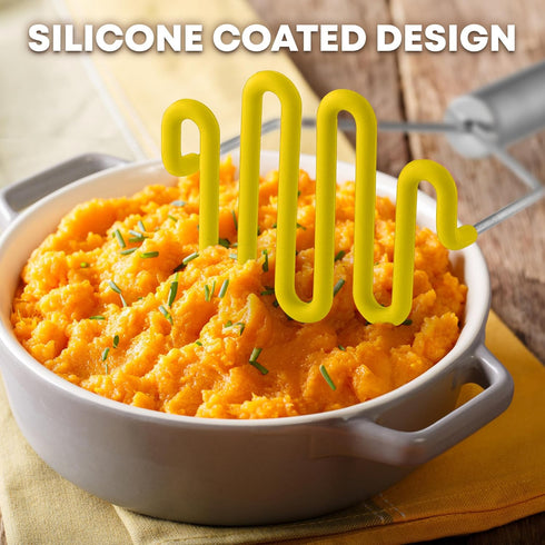 Zulay Potato Masher with Premium Silicone-Coated Stainless-Steel Design for Smooth Mashed Potatoes, Vegetables, Fruits