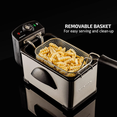 OVENTE Electric Deep Fryer, 2 Liter Capacity, 1500 Watt with Viewing Window, Odor Filter, and Removable Frying Basket