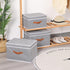 Fabric Storage Bins with Lids, Linen Foldable Storage Boxes, Closet Storage Organizer Containers with Handles, Grey,