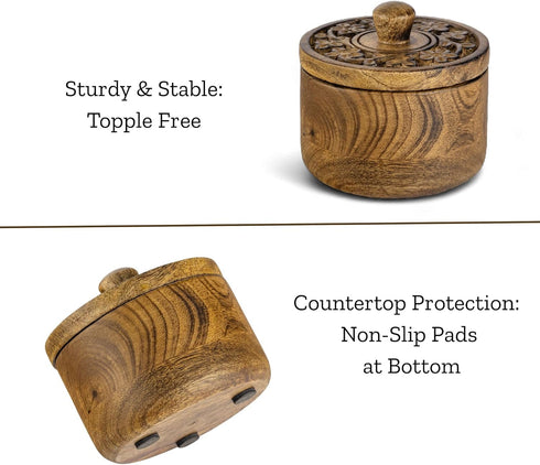 Pinch Mie Creations Rustic Salt Box Cellar with Hand Carved Lid & Spoon, Wooden Salt Bowls | Wood Salt Pepper Keeper