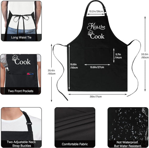 Xornis 100% Cotton Funny Apron with 2 Pockets - Adjustable Bib Black Apron for Men Women BBQ Grilling Gifts Cooking