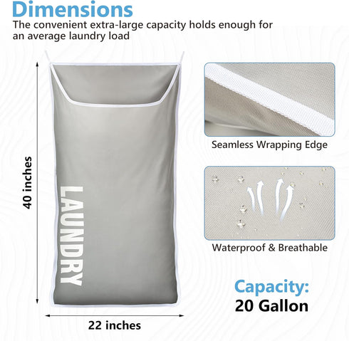 Hanging Laundry Hamper Bag, Space Saving Over the Door Storage for Dirty Clothes, Washable Organizer for Small Rooms