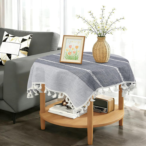 24 24 Inch, Small Square Tablecloth x Cotton Linen Boho Gray Nightstand Cover with Tassels, Rustic Farmhouse Grey End