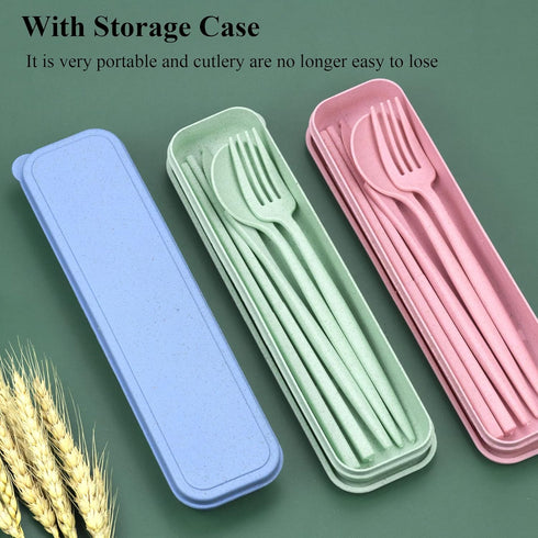 4 Sets Travel Utensils with Case, Reusable Plastic Cutlery Set for Lunch Box Accessories