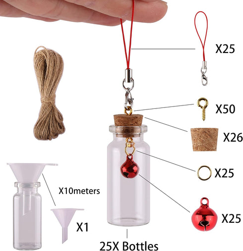 25pcs 10ml Small Glass Bottles with Cork Stoppers, Mini Vials for DIY Art Craft Storage and Party Favors