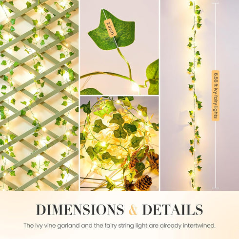 2 Pack 6.56 80LEDS KASZOO Ft Vine with Fairy Lights, Battery/USB Operated, Vine String Lights, Ivy Garlands with Fairy