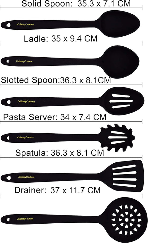 Culinary Couture Black Silicone Kitchen Utensils Set of 6, Non-Stick Heat-Resistant Kitchen Utensils with Steel Inner