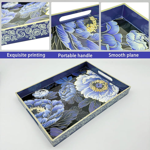 PDUHKO 15.7 11.8 inches, Serving Tray with Handles, * Plastic Ottoman Tray with Exquisite Paintings, Trays for Coffee