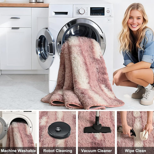 5x7 Feet Area Rugs for Living Room Bedroom,Pink and White Machine Washable Soft Fluffy Shaggy Indoor Rug, Floor Carpet