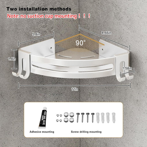2 Pack VOLPONE Shower Corner Shelf Caddy shower Organizer No Drill (adhesive mounting, no suction cup) Shower Storage