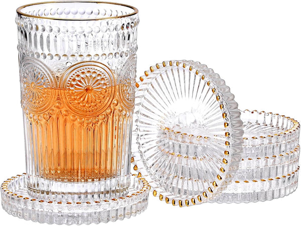 OGANAZI Set of 5 Modern Clear Coaster, Glass Coasters for Drinks, Crystal Coasters