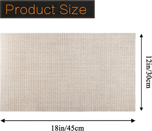PIGCHCY Set of 4 Beige Placemats, Vinyl PVC Durable Place Mats for Dining Table, Heat Resistant Non-Slip Woven Mats