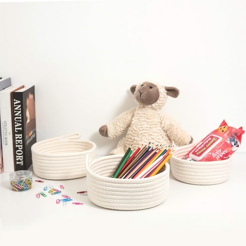 Set 3 Closet MINTWOOD Design of Cotton Rope Nesting Bowls, Small Catch All Basket, Cute Baskets and Bins for Shelves