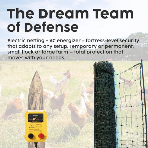 110V Setup Electric Fence Charger - Powerful AC Plug-in Fence Energizer for Chickens, Small Farms & Gardens - Easy