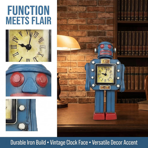 Robot Automatons Vintage Clock Bot Craft Cartoon Droid Model for Desktop Home Bedroom Office Robot Collection Boys Man