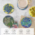 6 Set Van Gogh Drink Coasters with Holder - Ceramic Coaster for Drinks Absorbent with Cork Base and Golden Holder