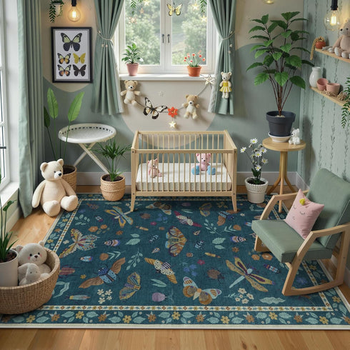 5x7 Decor(5'x7',Dark Beeiva Insect Print Rug for Bedroom - Soft Washable Non Slip Butterfly Playroom Rugs for Living