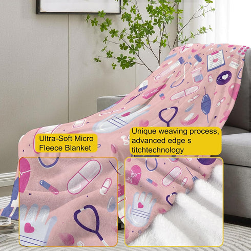 Cozy 60"x50" Nurse Blanket, Pink Nurse Gifts Flannel Throw Blankets,Soft Warm Lightweight Plush Nursing Graduation