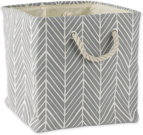 DII Polyester Container with Handles, Herringbone Storage Bin, Large Square, Gray