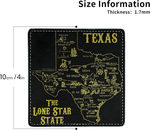 Set 4 Inches Set 6 Marble Coasters Square Leather Drinks Coaster with Holder for Coffee Table Bar Home Decor of (Texas