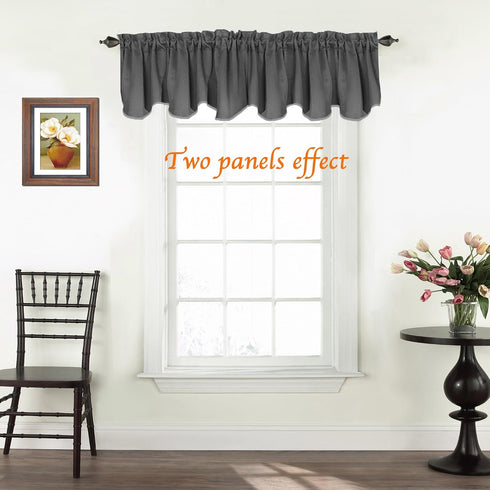 Turquoize Blackout Curtain Valances, 52" x 18" Smoked Pearl Short Scalloped Window Valance for Kitchen