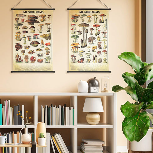 2 15.7 23.6 Inch(Vintage Geosar Pcs Vintage Mushroom Flower Butterfly Tree Poster Fungus Rustic Wall Hanging