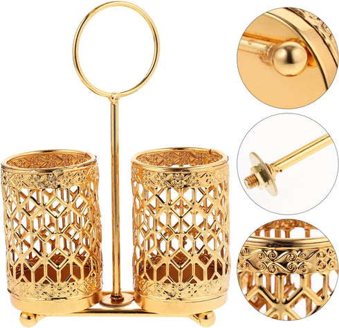 Hemoton Golden Utensils Holder, Rotating Metal Silverware Organizer, Cutlery Holder for Countertop and Buffet