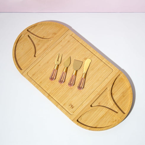 Paris Hilton Charcuterie Board and Serving Set - Customizable Magnetic Bamboo Board with Cheese Utensils, 7-Piece Set,
