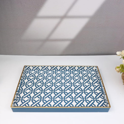15.6 10.2" Spsyrine White Serving Tray, Plastic Marbling Tray for Coffee Table, Stylish Rectangular Decorative Tray